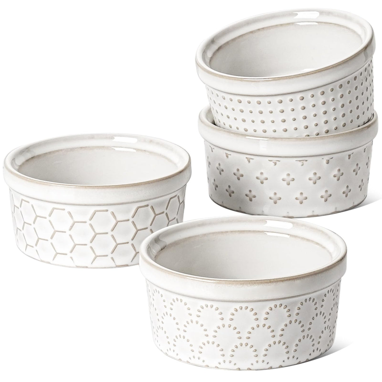 LE TAUCI Ramekins 4 oz, Ramiken for Creme Brulee, Lava Cake,Pudding, Souffle, Small Sauce Bowl,Ceramic Baking Dishes- 3.8 inch, Set of 4, Arctic White LE TAUCI