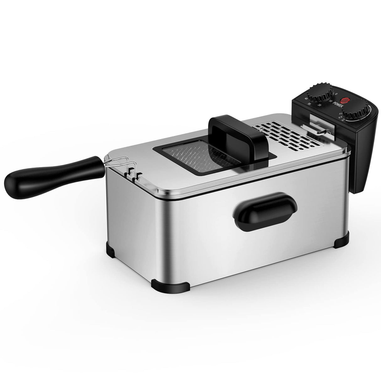 COSTWAY Deep Fryer with Basket, 3.2Qt Stainless Steel Electric Oil Fryer w/Adjustable Temperature, Timer, Lid with View Window, Professional Style, Deep Fryer Pot for Home Use, French Fries, Chicken COSTWAY