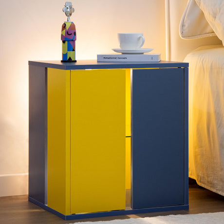 Cubehom Beside Tables LED Nightstands Modern End Tables with Glasses Shelves for Living Room Bedroom Cubehom