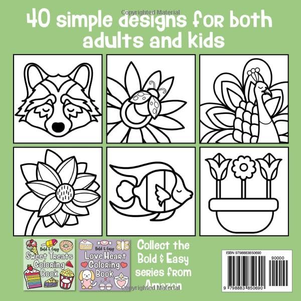 Bold And Easy Flowers & Nature Coloring Book: Simple, Cute and Relaxing Designs for both Adults and Kids: Contains Animals, Mushrooms, Landscapes and Much More (Bold and Easy by The Future Teacher) WoodArtSupply