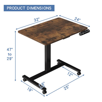 BilBil Electric Standing Desks with Lockable Wheels, 32*24 inch Height Adjustable Sit to Stand Desk, Overbed Laptop Table Desk, Mobile Rolling Desk, - WoodArtSupply