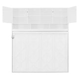 Merax Queen Size Murphy Bed with Ample Storage Shelves, Horizontal Murphy Wall Bed with Diamond Stripes, No Box Spring Needed, White Merax