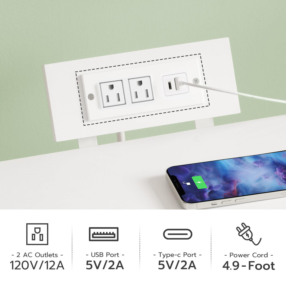 HOOBRO Nightstand with Charging Station, Bedside Table with LED Lights and 2 Fabric Drawers, End Table with 2 AC Outlets and USB Port, Small Night Stand for Bedroom, White WT118UDBZ01 HOOBRO