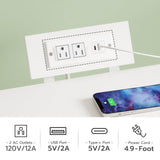 HOOBRO Nightstand with Charging Station, Bedside Table with LED Lights and 2 Fabric Drawers, End Table with 2 AC Outlets and USB Port, Small Night Stand for Bedroom, White WT118UDBZ01 HOOBRO