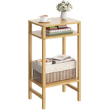 YUFAM 28in Tall Bamboo Side Table 3-Tier Small Narrow End Table, Skinny Nightstand for Small Space, Farmhouse Slim Night Stand with Storage for Couch, Wooden Thin Bedside Table, Natural YUFAM