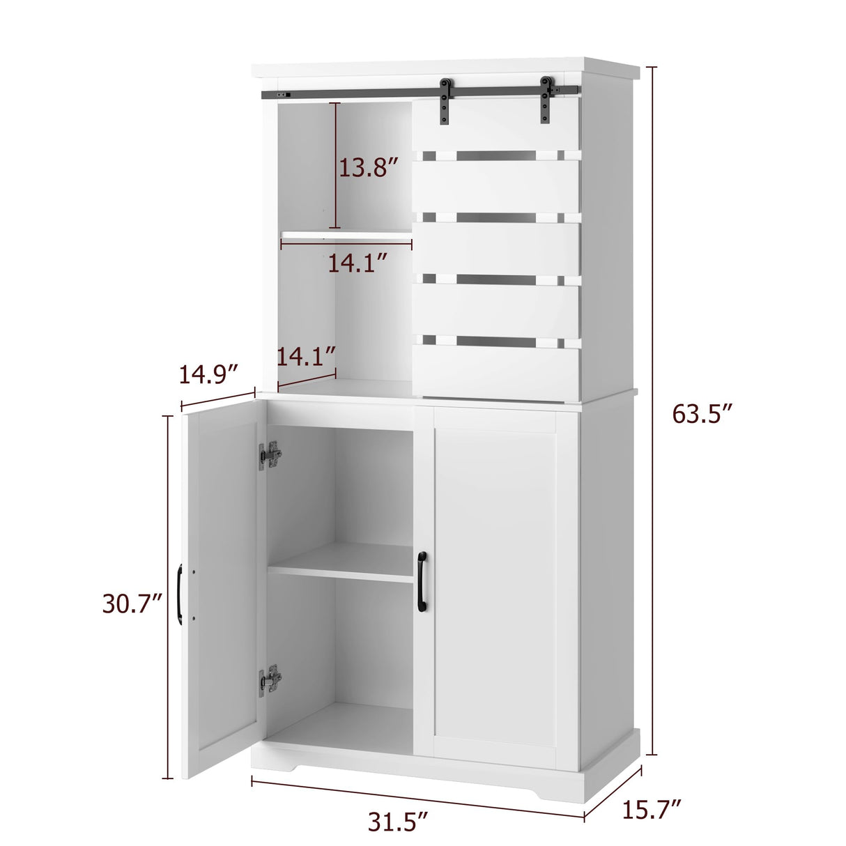 BOTLOG Tall Kitchen Pantry, Large Wood Storage Cabinet with Sliding Barn Door and Adjustable Shelves, Tall Freestanding Cupboard for Dining Room, Living Room, Laundry, White BOTLOG
