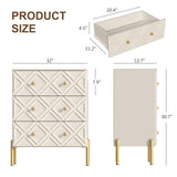 TRINEAR 3 Drawer Dresser, Wood Drawers for Bedroom with Metal Legs, Modern Dressers with Wide Storage, 30 inch Large Nightstand with Diamond Design for Living Room, Hallway, Entryway, Cream TRINEAR