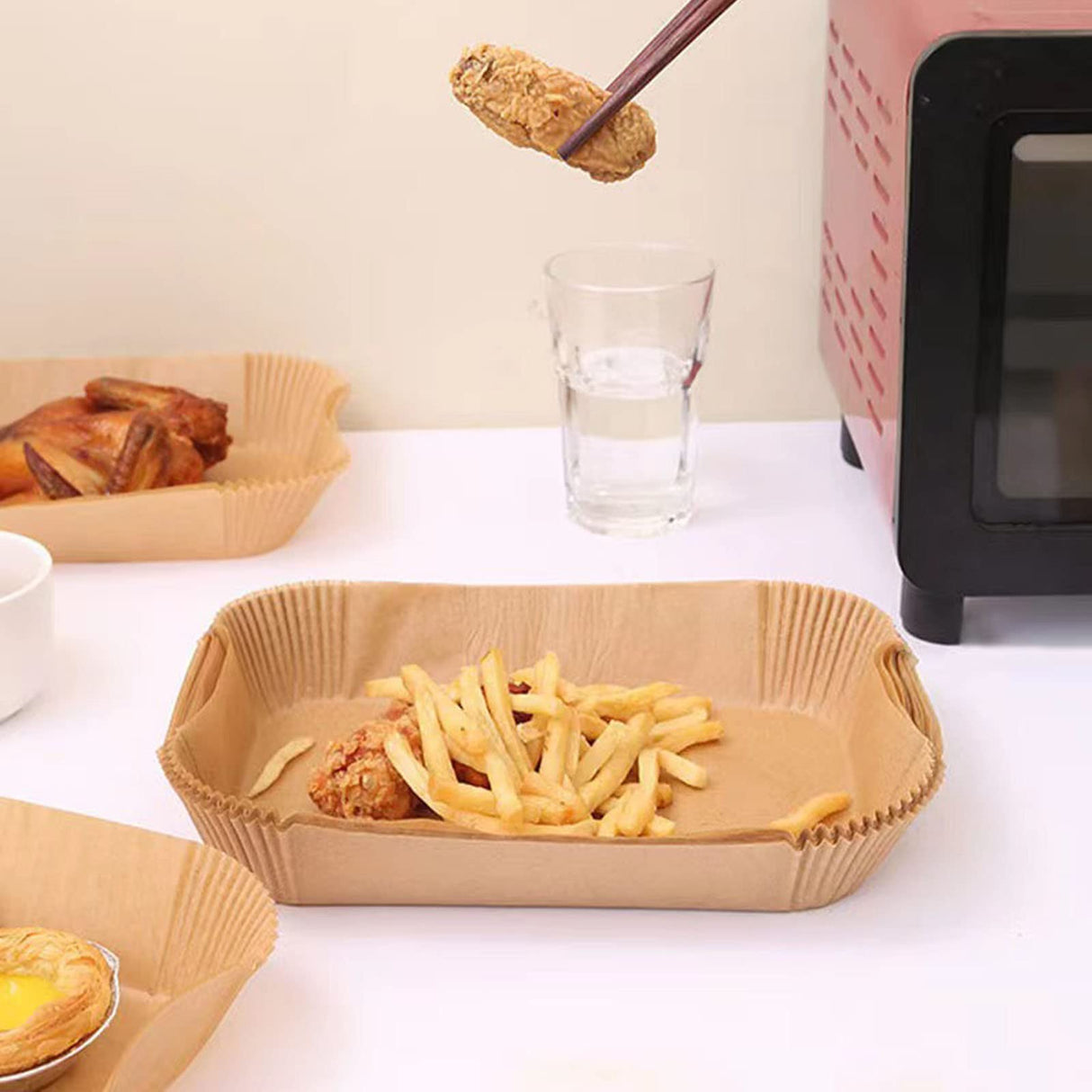 Air Fryer Disposable Paper Liner, Rectangular for Ninja 2-Basket Air Fryer, Natural Non-stick Parchment Paper Liner, 8.6x5.5 inch 100Pcs Rectangle Parchment Paper liners for DZ201, DZ401, FG551 GOFFUGT