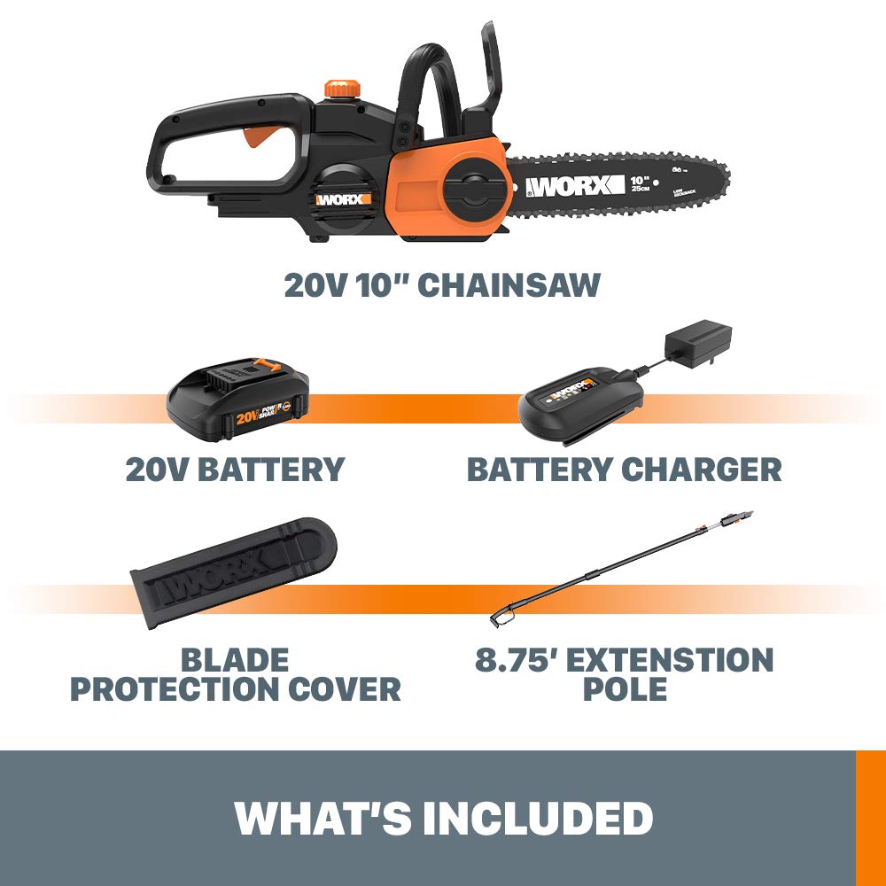 Worx WG323 20V Power Share 10" Cordless Pole/Chain Saw with Auto-Tension (Battery & Charger Included) WORX