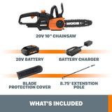 Worx WG323 20V Power Share 10" Cordless Pole/Chain Saw with Auto-Tension (Battery & Charger Included) WORX