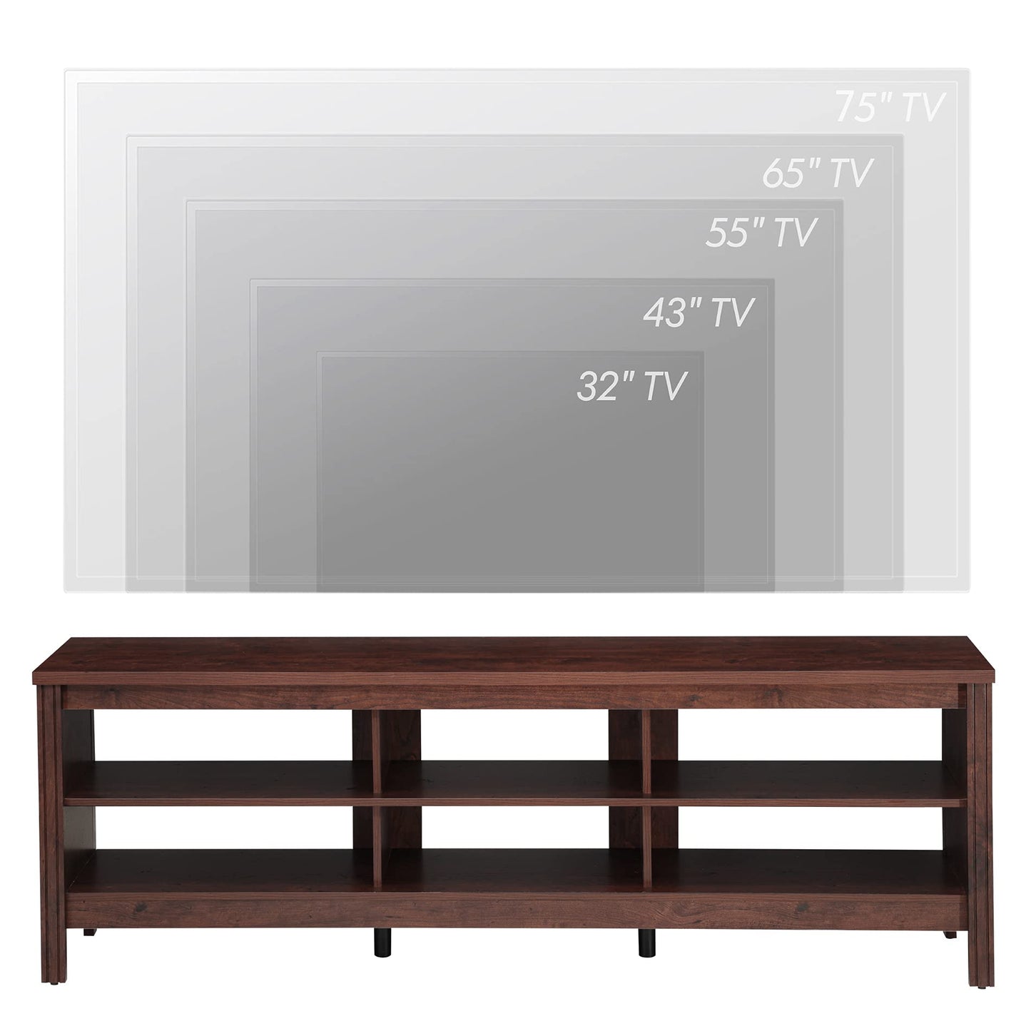 FITUEYES 70 Inch TV Stand for 75+ inch TV, Wood Entertainment Center with 6 Storage Shelf, Classic TV Console Table Media Table for Living Room & Bedroom, Brown