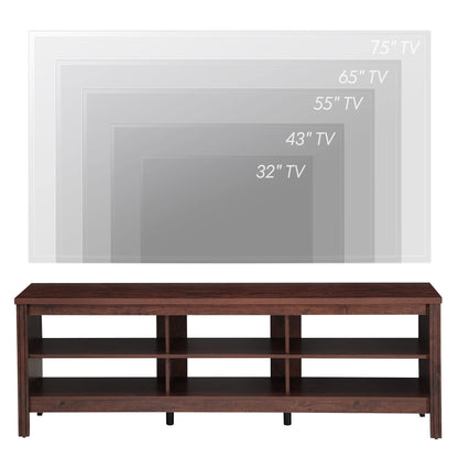 FITUEYES 70 Inch TV Stand for 75+ inch TV, Wood Entertainment Center with 6 Storage Shelf, Classic TV Console Table Media Table for Living Room & Bedroom, Brown