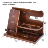 TESLYAR Wood Phone Docking Station for Men - Desk or Nightstand Organizer - Birthday Gifts for Husband or Dad - Anniversary Idea from Wife - Key Holder - Stand Wallet, Watch & Essentials (Nut Brown) TESLYAR
