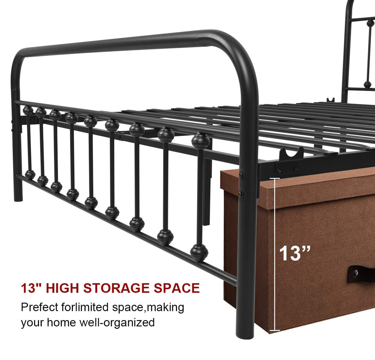 NEEBIRGELIA Black Metal Bed Frame Queen Size with Headboard and Footboard Single Platform Mattress Base,Metal Tube and Iron-Art Bed（Queen,Black） NEEBIRGELIA