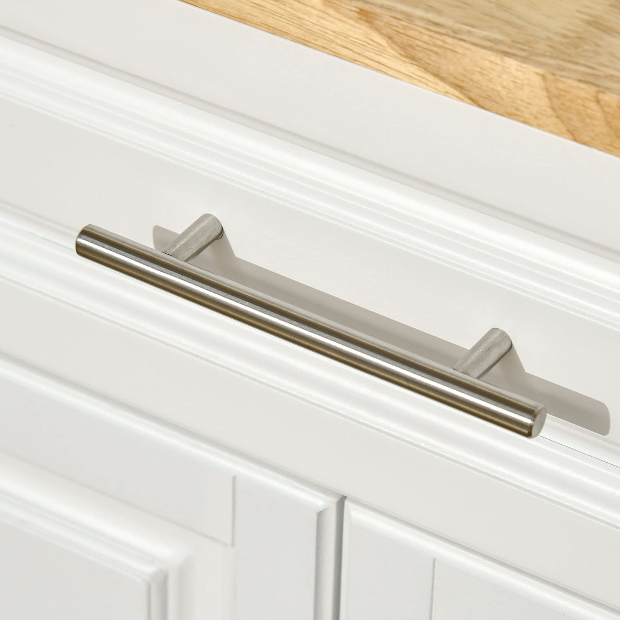 HOMCOM Kitchen Island with Drop Leaf Trolley Cart on Wheels Drawer Cabinet Towel Racks Versatile Use Natural Wood Top and White HOMCOM