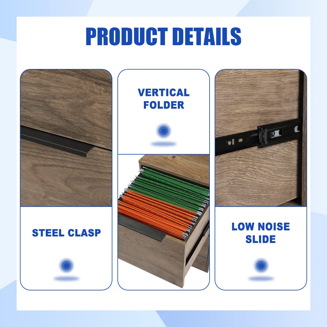 LUCYPAL 2 Drawer Wood File Cabinet,Wooden Storage Filing Cabinet with Hanging Bars for Letter Size and Home Office,Under Desk File Cabinet Assembly Required (Grey) LUCYPAL