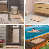Wooden Bath Mat Non-Slip Hinoki Cypress Wood Shower Mat Waterproof Luxury Spa Bathtub Mat for Indoor or Outdoor Use, 21 x 14 x 1 Inches Rsuwiz