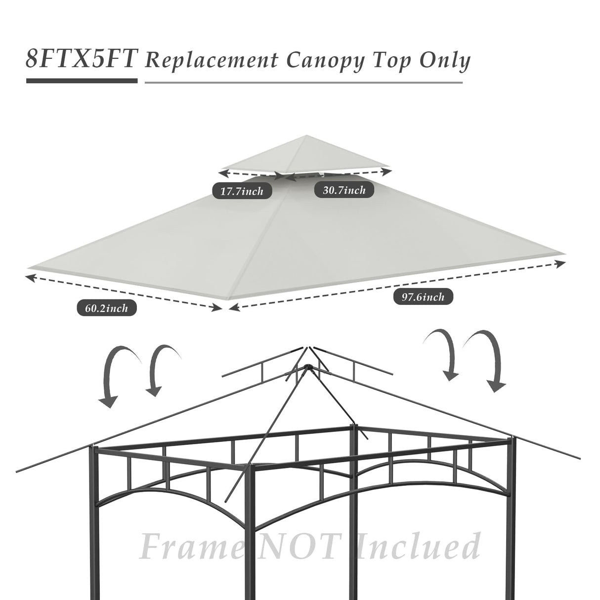 COVBOARD Grill Gazebo Replacement Top, 5 * 8 Outdoor BBQ Gazebo Top Cover, Double Layer BBQ Gazebo Top Canopy for Model #L-GG001PST-F(Gary) COVBOARD