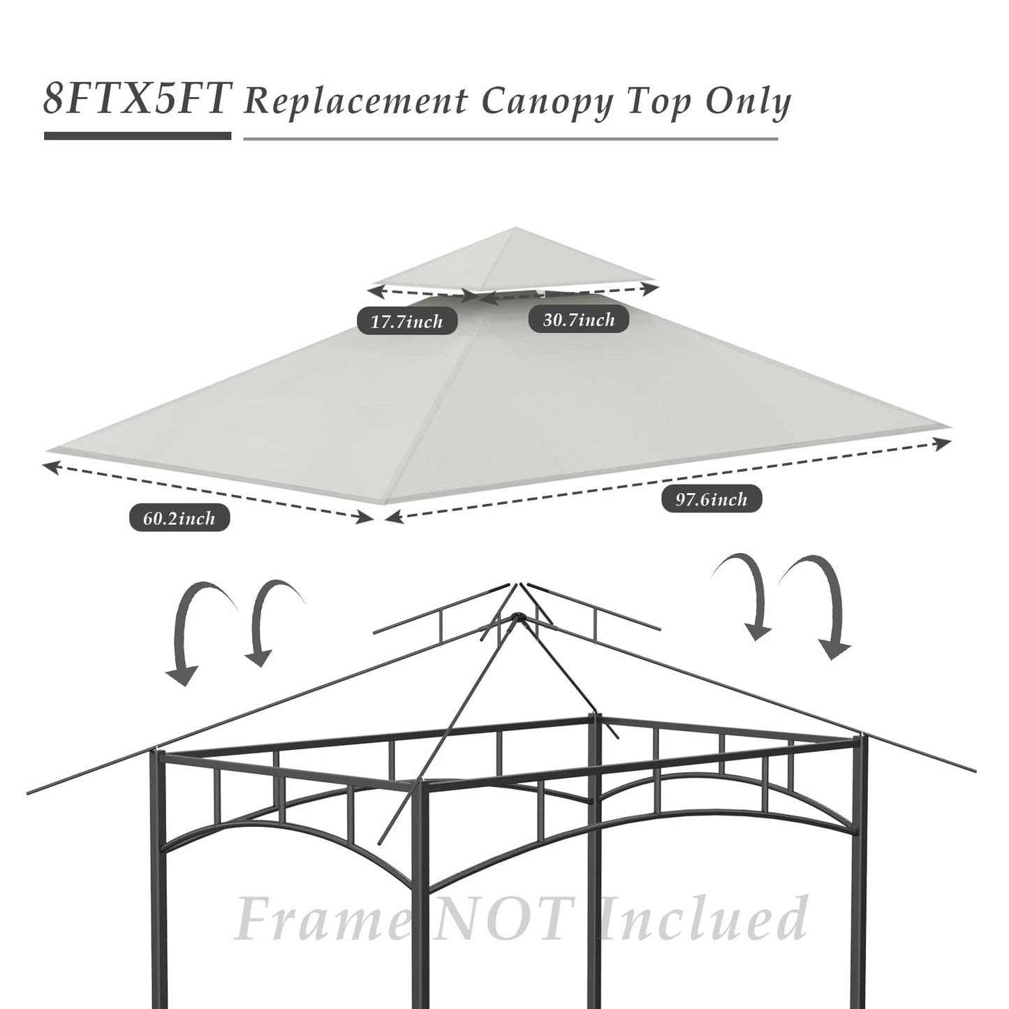 COVBOARD Grill Gazebo Replacement Top, 5 * 8 Outdoor BBQ Gazebo Top Cover, Double Layer BBQ Gazebo Top Canopy for Model #L-GG001PST-F(Gary)