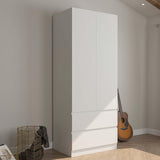 Jiaoun Armoire Wardrobe Closet with 2 Drawers & 2 Door, Armoires and Wardrobe with Hanging Rod, Wardrobe Cabinet for Bedroom, White (31.5”W x 20.39”D x78.74”H) Jiaoun