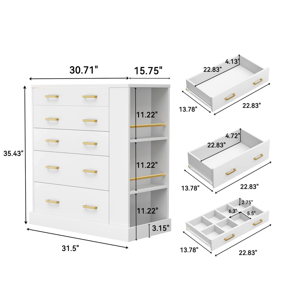 JanflyHome Closet Island with Open Shelves, Modern Glass Top Dresser with LED Lights, Tall Chest of Drawers with Jewelry Organizer for Bedroom,Living Room, Bedroom, Hallway, Entryway, White JanflyHome