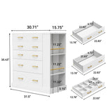 JanflyHome Closet Island with Open Shelves, Modern Glass Top Dresser with LED Lights, Tall Chest of Drawers with Jewelry Organizer for Bedroom,Living Room, Bedroom, Hallway, Entryway, White JanflyHome