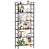 CosyStar 6-Tier Adjustable Tall Bookcase, Rustic Wood and Metal Standing Bookshelf, Industrial Vintage Book Shelf Unit, Open Back Modern Office Bookcases CosyStar