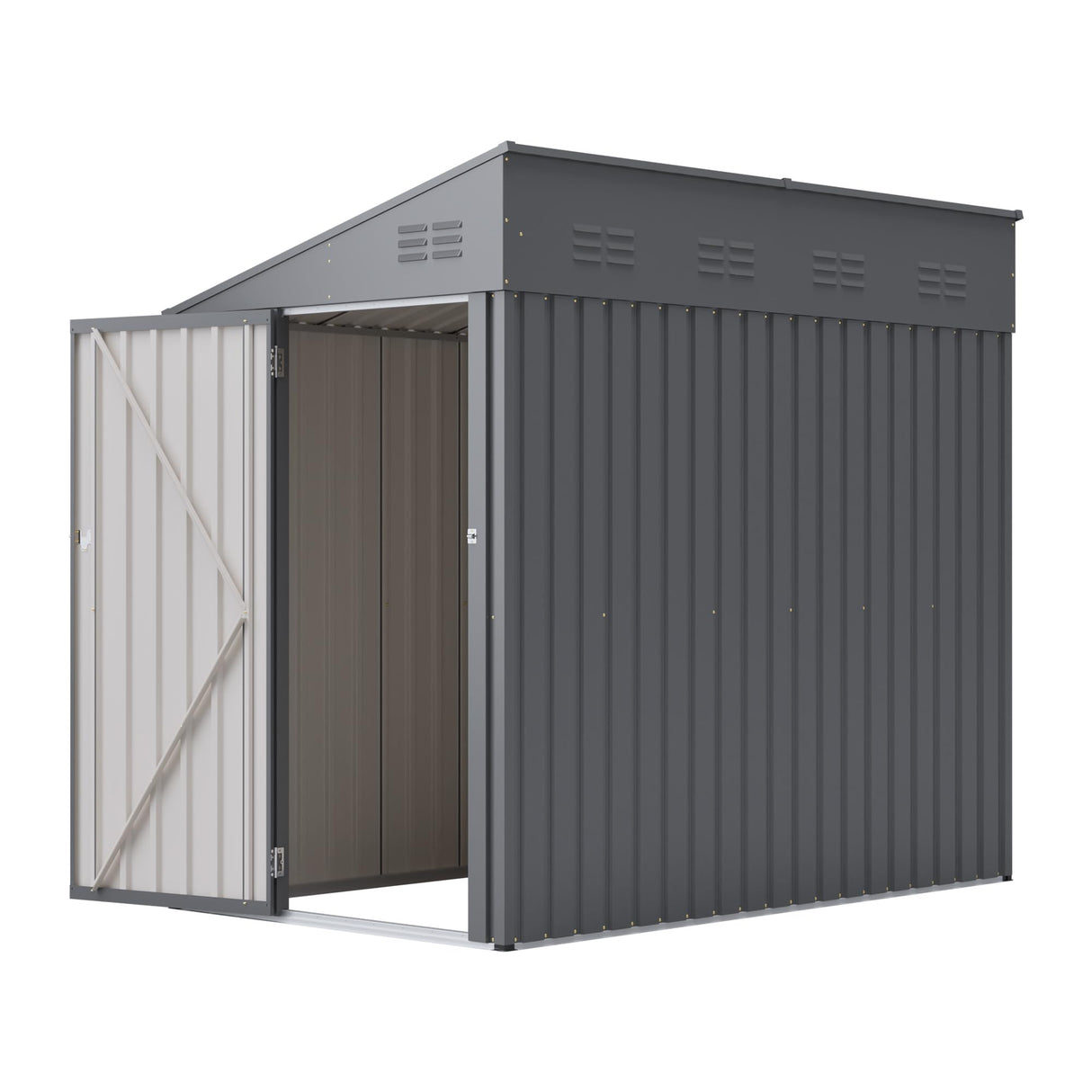 4x7 FT Lean-to Metal Storage Shed with Single Lockable Side Door, Sloping Roof Galvanized Steel Outdoor Tool Shed for Garden, Patio & Backyard Storage Mulinsonfly