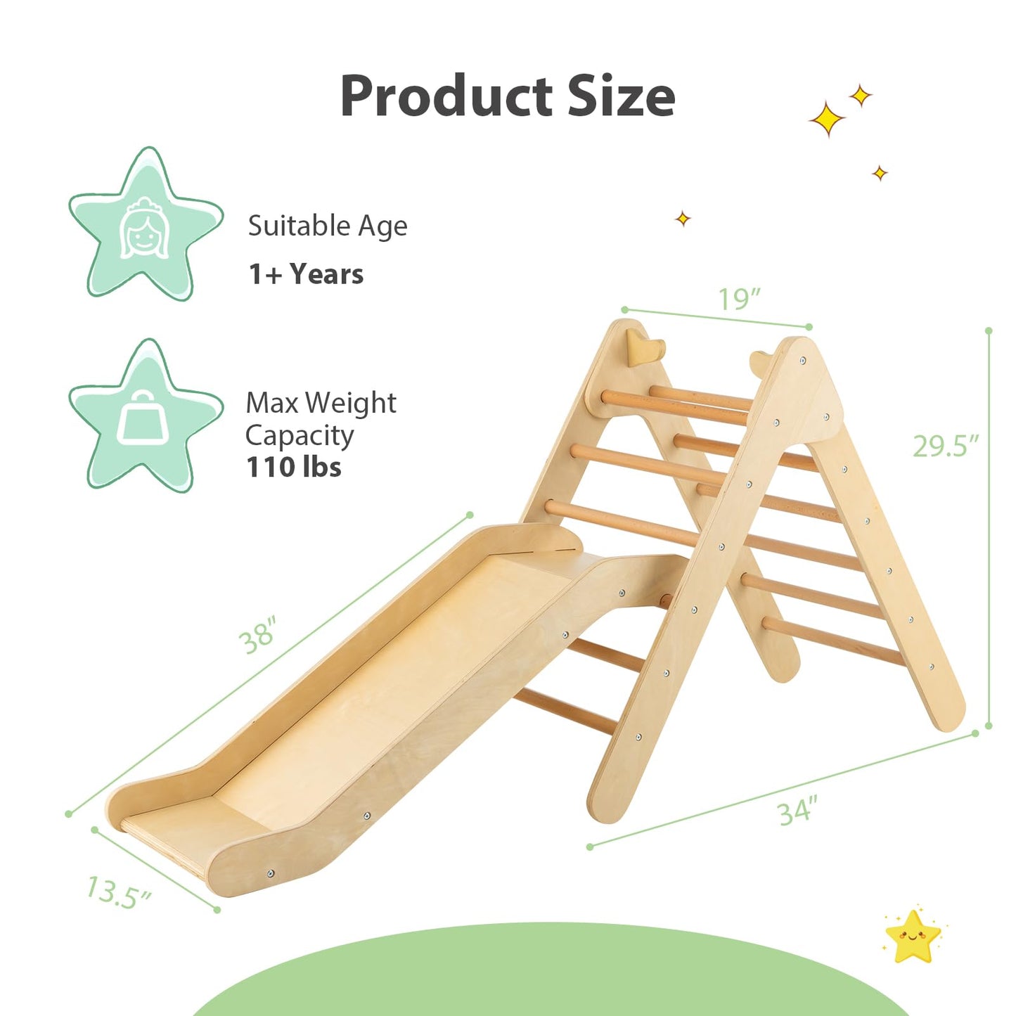 Olakids Toddlers Triangle Climber, 2 in 1 Montessori Kids Wood Climbing Toy with Ramp, Ladder, Slide for Gym Playground, Indoor Baby Climb Play Structure Activity Set for Boys Girls 1-3