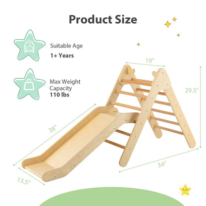 Olakids Toddlers Triangle Climber, 2 in 1 Montessori Kids Wood Climbing Toy with Ramp, Ladder, Slide for Gym Playground, Indoor Baby Climb Play Structure Activity Set for Boys Girls 1-3