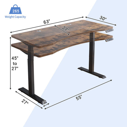 BUNOEM Dual Motor 63x30 Height Adjustable Electric Standing Desk,Height Stand Up Computer Desk,Sit and Stand Home Office Desk with Splice Board,(Rustic Brown Top, Black Frame) - WoodArtSupply