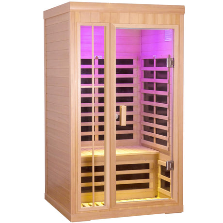 KOOZONEGM 1 to 2 Person Infrared Sauna,Hemlock Wood Low EMF FAR Dry Sauna Indoor Saunas for The Home Remote Control, with Colored Lights 1350W,Room:75.59 * 35.82 * 40Inch KOOZONEGM