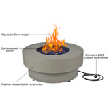 BAIDE Home Propane Outdoor Fire Pit Table, Flint & Concrete Look 33-inch Round Patio Gas Fire Table 50,000 BTU w/Lid, Fire Glass, Heavy Duty Rain Cover, Pre-Attached 10ft Propane Hose BAIDE HOME