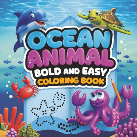 Cute Ocean Animals Coloring Book: Bold and Easy Ocean Coloring Book for Adults & Kids | Great Stress Relief Coloring Book For Kids & Adults WoodArtSupply