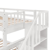 Harper & Bright Designs Twin Over Full Bunk Bed with Stairs and Storage in White Harper & Bright Designs