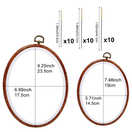 Jupean Embroidery Hoop, 7.5'' 9.2'' Oval Embroidery Hoop, Imitated Wood Display Frame with 30 Pieces Embroidery Needles, Embroidery Frame and Cross Stitch Hoop for Art Craft Sewing and Wall Hanging JUPEAN