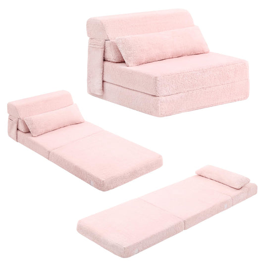 Tiita Folding Sofa Bed with Pillow Single Size Mattress&Plush Fabric with Portable Storage Bag,Floor Lounger Chair Bed for Living Room,Guest Room,Dorm,Apartment,Upstairs Loft,Home Office,Pink