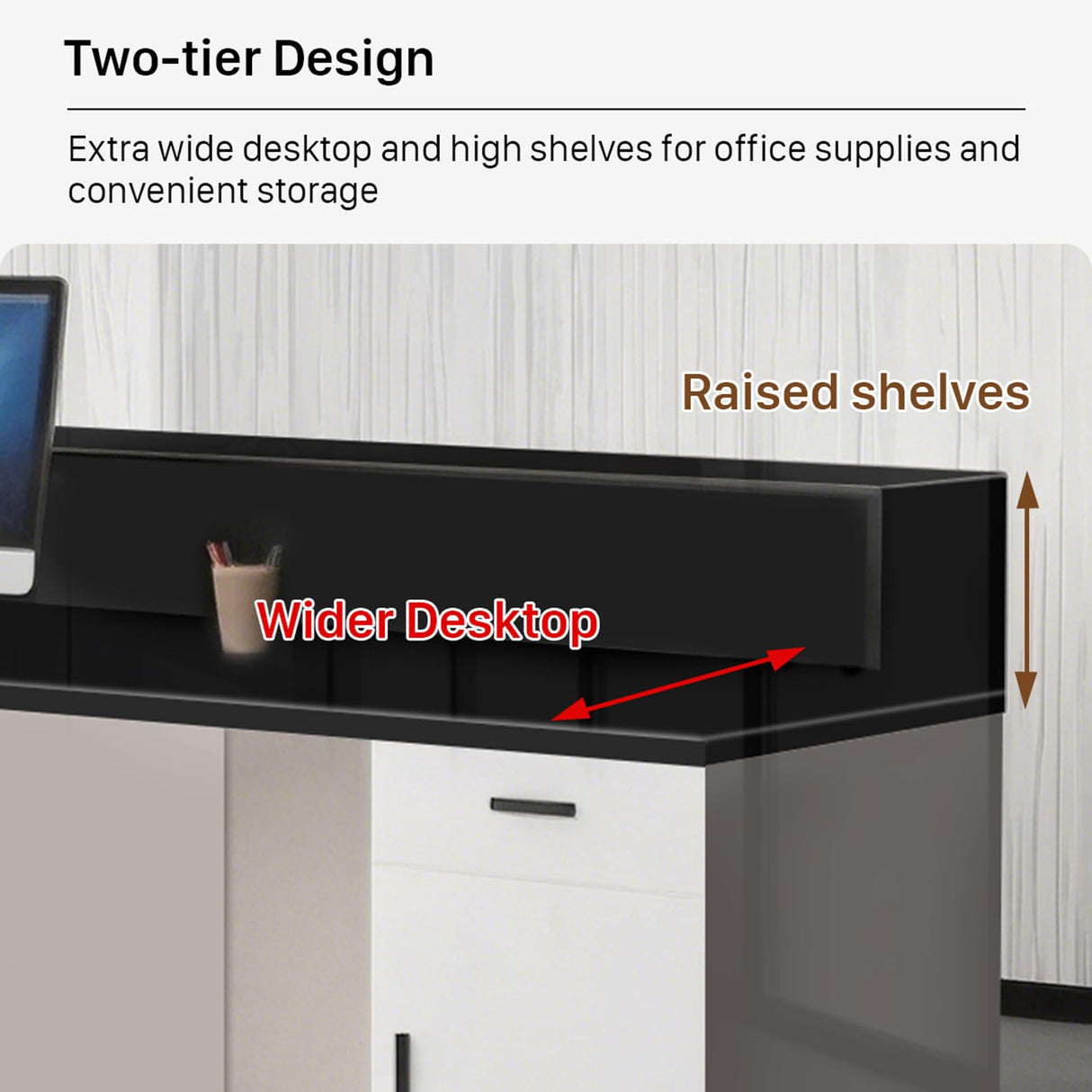 Modern Reception Desk with Counter, 63" Black Solid Wood Front Desk with Lockable Drawers/Cabinets/LED Light Strip, Retail Counter for SOHO, Office, Beauty Salon(Black+Gray, 63in) Generic