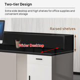 Modern Reception Desk with Counter, 63" Black Solid Wood Front Desk with Lockable Drawers/Cabinets/LED Light Strip, Retail Counter for SOHO, Office, Beauty Salon(Black+Gray, 63in) Generic