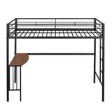Twin Over Full Bunk Bed, Metal L-Shaped Bunk Bed Frame with Desk, Guardrail and Ladder, Space Saving Bed for Boys Girls, Convertible Into Twin Loft Bed & Full Platform Bed, Noise Free, Black TRIPLE TREE