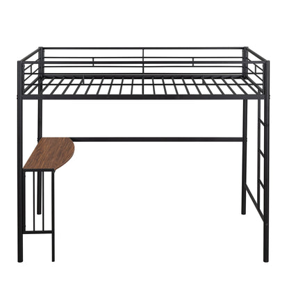 Twin Over Full Bunk Bed, Metal L-Shaped Bunk Bed Frame with Desk, Guardrail and Ladder, Space Saving Bed for Boys Girls, Convertible Into Twin Loft Bed & Full Platform Bed, Noise Free, Black