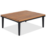 Modern Acacia Wood Patio Furniture Set with Removable Cushions, Coffee Table and Side Table, Outdoor L-Shaped Conversation Sectional Sofa for Backyard, Porch (Beige/L2) CKLMMC