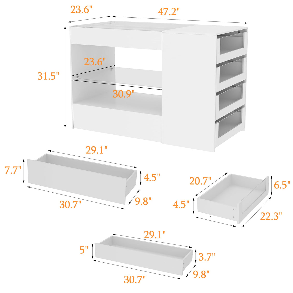 FUFU&GAGA Closet Island with Glass Top & 8 Drawers for Walk in Closet, Jewelry Display Cabinet Island with Glass Shelf, for Store Dressing Room Shop, 47.2”W x 23.6”D x 31.5”H FUFU&GAGA