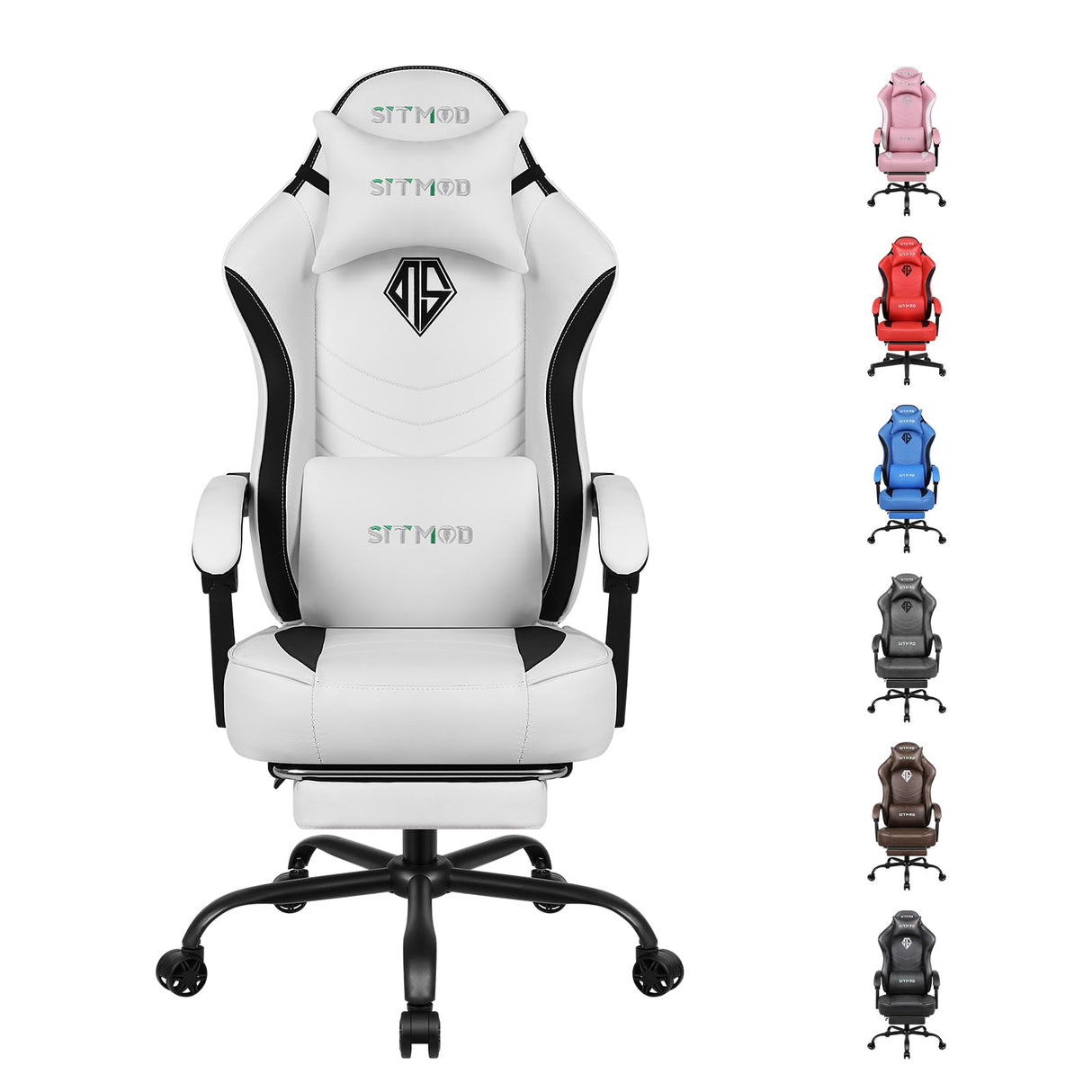 Gaming Chair for Adults, Comfy Gamer Chairs with Footrest and Lumbar Support, Height Adjustable Reclining Heavy Duty Computer Chair for Gaming Room, Living Room and Office SITMOD