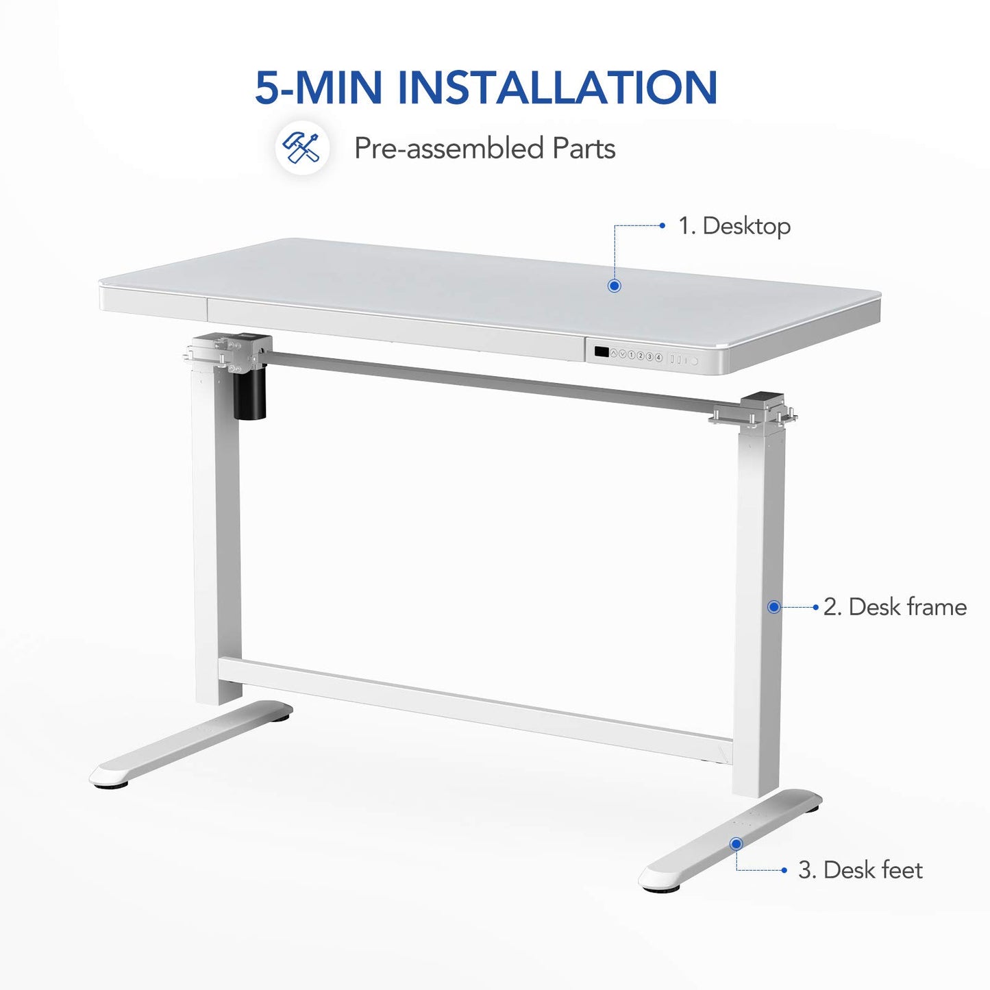 SANODESK Standing Desk with Drawer, Electric Height Adjustable Home Office Desk with Storage & USB Ports, 55 inch White Wood Tabletop/White Frame - WoodArtSupply