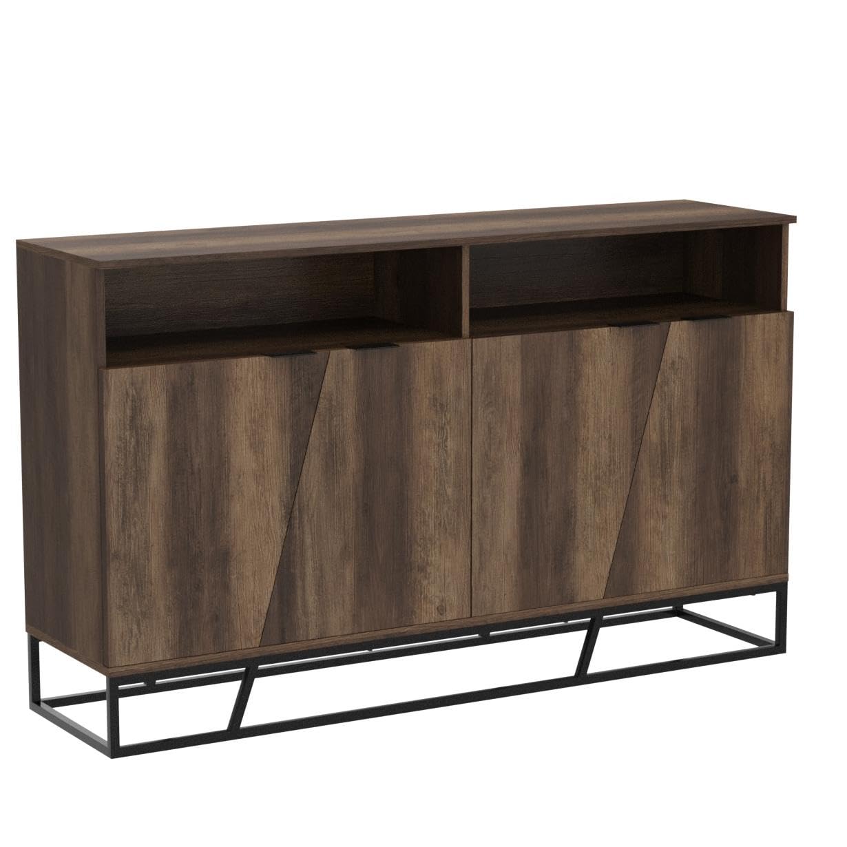 Walker Edison Angled Door Cabinet-Sideboard-Buffet with Open Shelf Storage, 58, Rustic Oak - WoodArtSupply