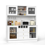 VOWNER Kitchen Hutch Cabinet, Pantry Cabinet, Freestanding Buffet Hutch with Pegboard, Cup Holder, Power Outlet, 4 Doors & 3 Drawers, Cupboard with Microwave Shelf & Wine Racks (White) VOWNER