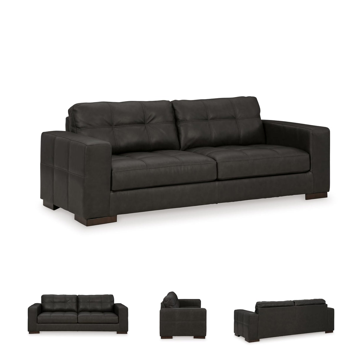 Signature Design by Ashley Luigi Modern Tufted Leather Match Sofa, Black Signature Design by Ashley
