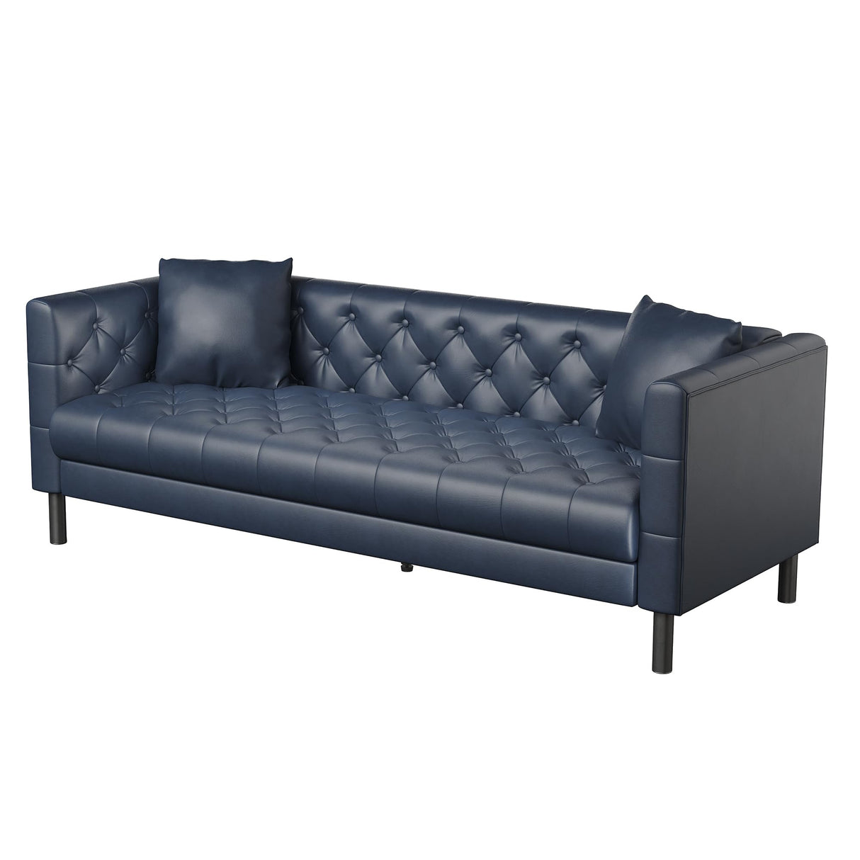 GarveeLife 81" Leather Sofa for Living Room, Chesterfield Sofa with Deep Seats, Button Tufted Leather Couch for Apartment, Office, Blue GarveeLife