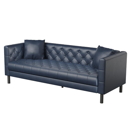 GarveeLife 81" Leather Sofa for Living Room, Chesterfield Sofa with Deep Seats, Button Tufted Leather Couch for Apartment, Office, Blue GarveeLife
